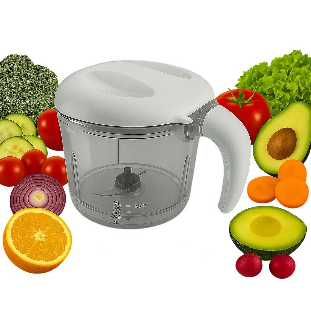 Mini Electric Food Chopper 250ml Replacement Jar White Lid Clear Plastic Bowl